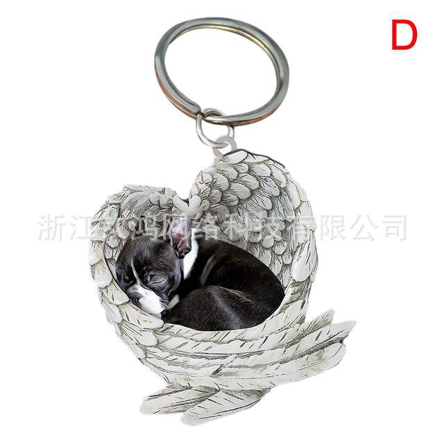 Cat Dog Sleeping Angel Acrylic Cartoon Wings Dog Pendant Keychain Bag Accessories