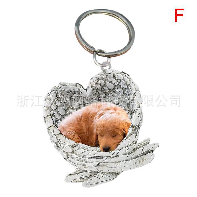 Cat Dog Sleeping Angel Acrylic Cartoon Wings Dog Pendant Keychain Bag Accessories