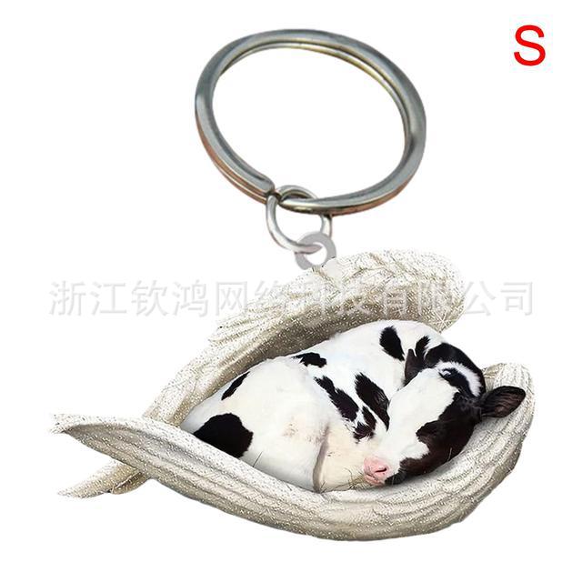 Cat Dog Sleeping Angel Acrylic Cartoon Wings Dog Pendant Keychain Bag Accessories