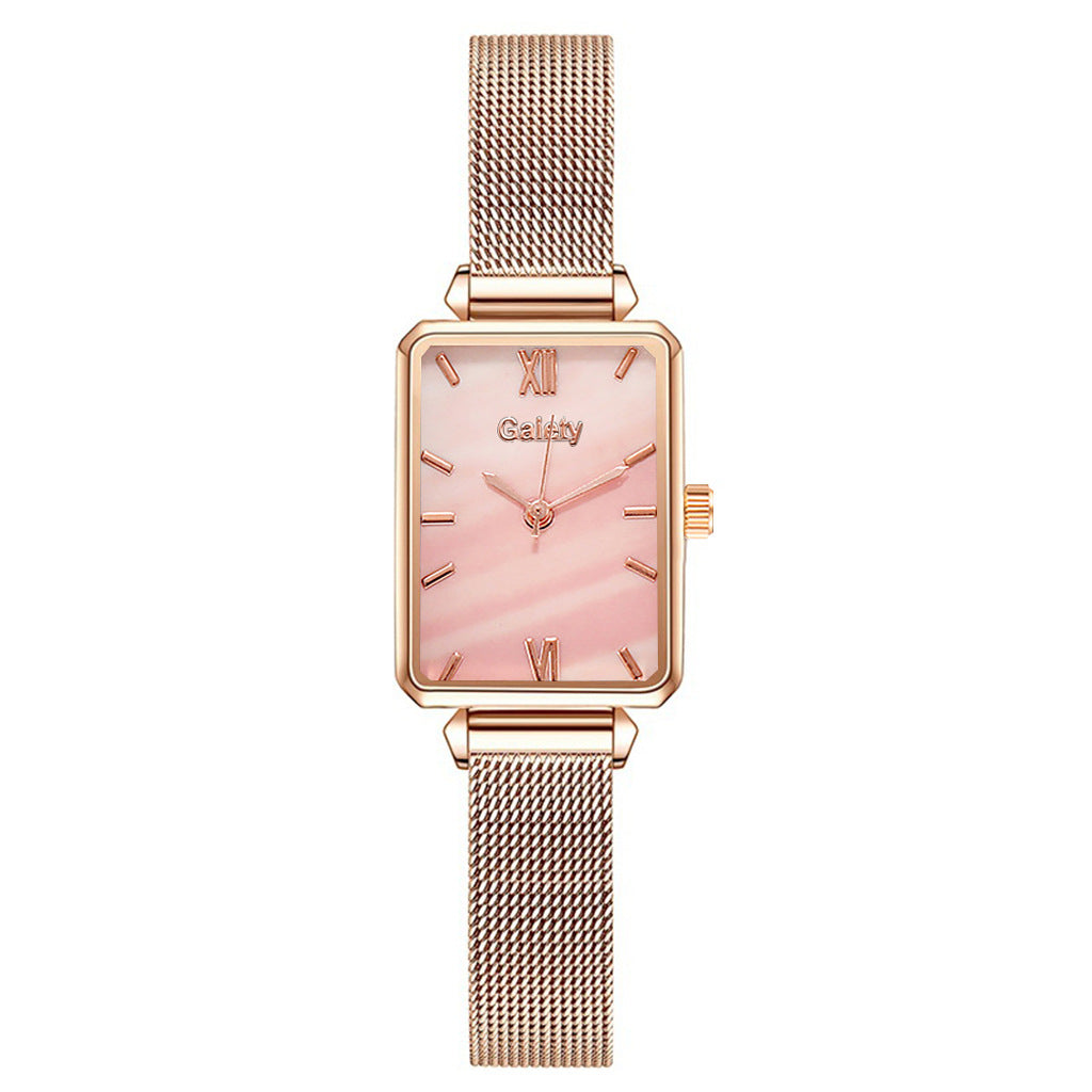 Lazy Retractable Magnet Buckle Peacock Green Elegant Ladies Mesh Belt Small Square Watch Korean Version Simple Bracelet Combination Set