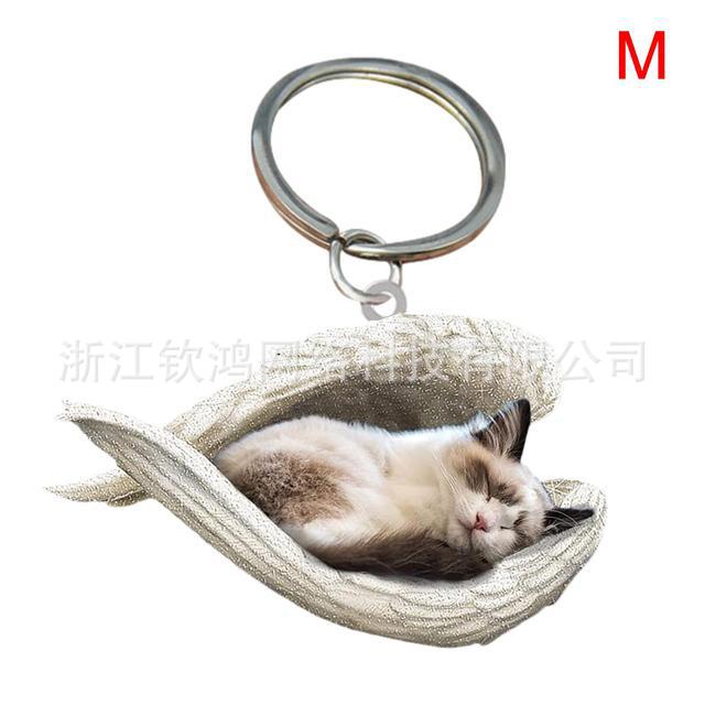 Cat Dog Sleeping Angel Acrylic Cartoon Wings Dog Pendant Keychain Bag Accessories