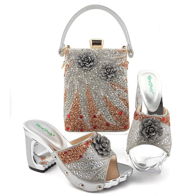 Casual sandals with small bag, high quality rhinestone bag, fashion sandal suit