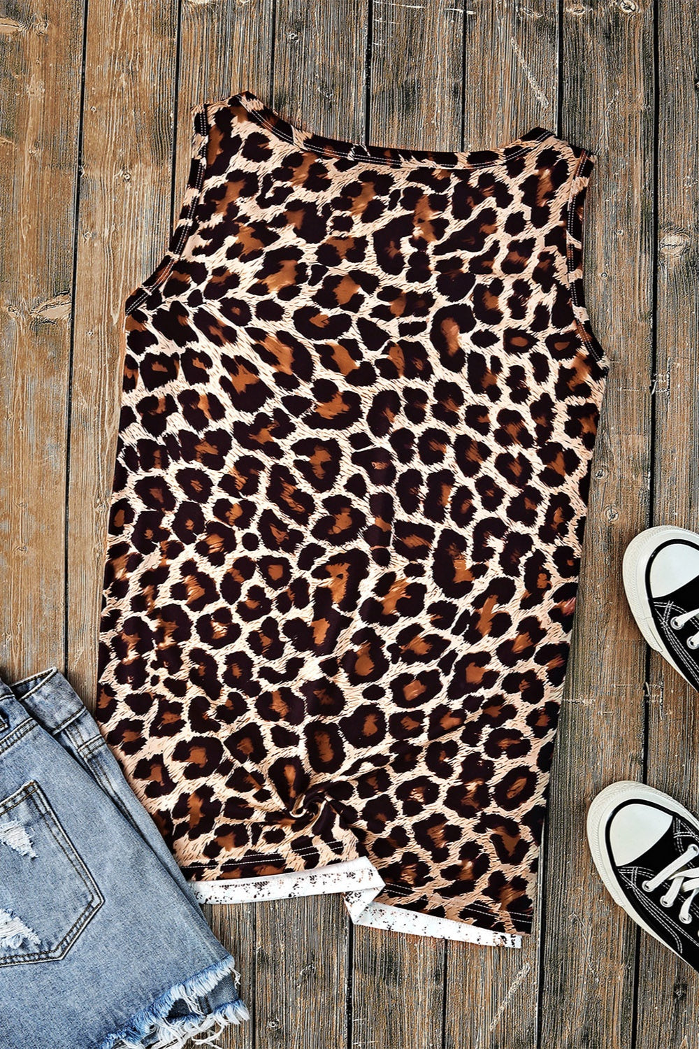 Letter Graphic Leopard Round Neck Tank