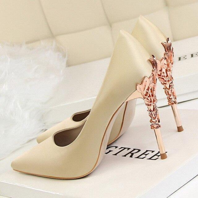 Metal Heel Flower High Shoes Silk Elegant Pumps